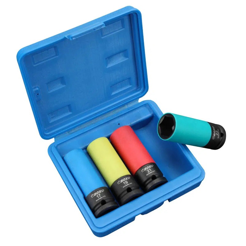 4-Piece Metric Mag Wheel Nut Impact Socket Set with Protective Sleeves