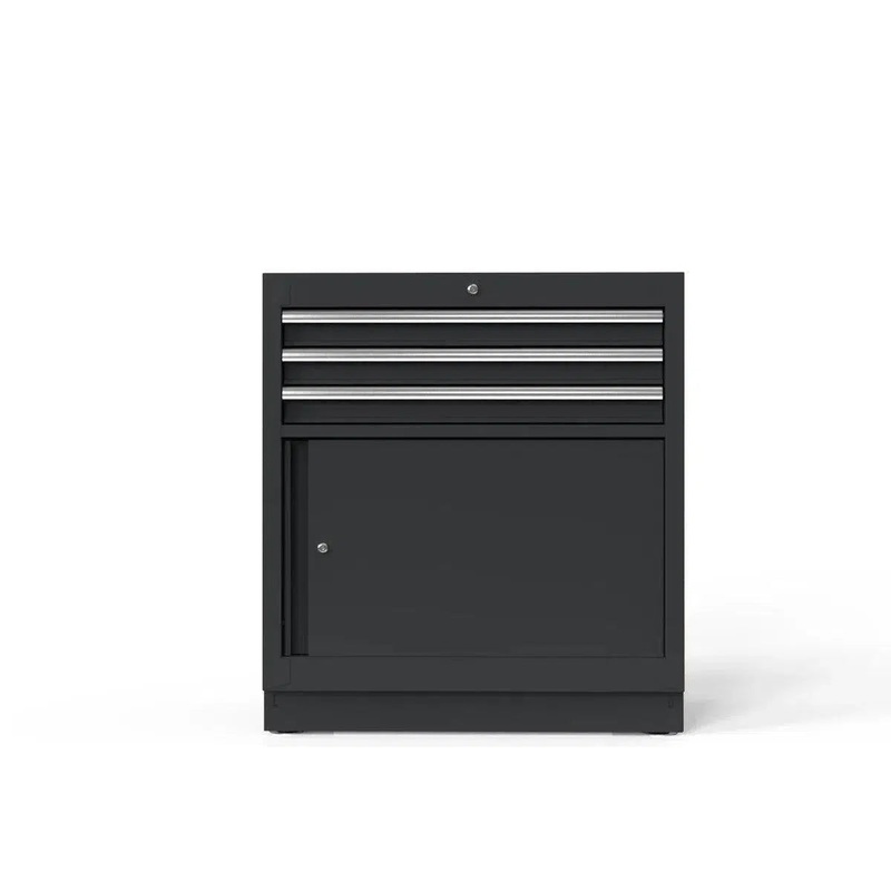 34" 3-Drawer Cabinet with Front Door with Aluminum Handle, Dark Grey