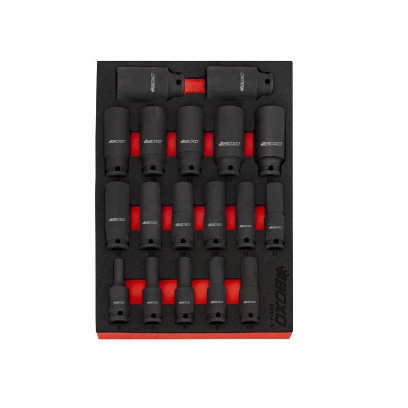 18 Pc 3/8" Dr 6 Pt Metric Deep Impact Socket Set | 2/9th EVA Foam