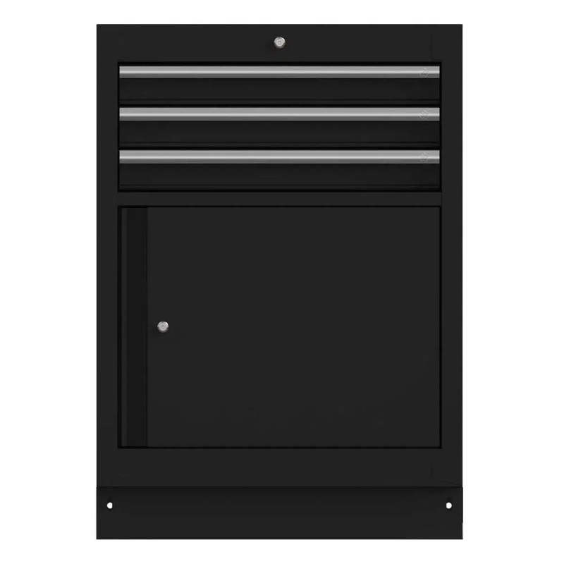 26" 3-Drawer Cabinet with Front Door, Aluminum Handle, Dark Grey