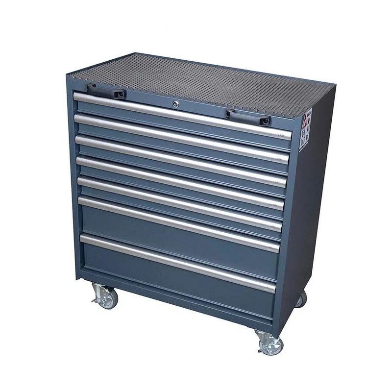 34" 7-Drawer Roller Cabinet with Aluminum Handle Dark Grey