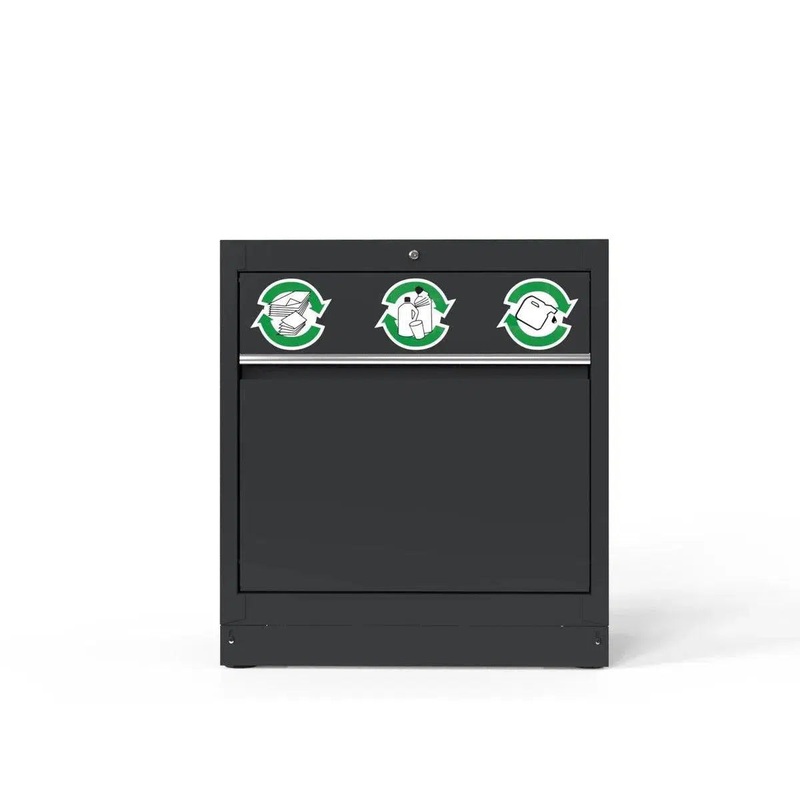 34" Recycle Bin Cabinet with Aluminum Handle, Dark Grey