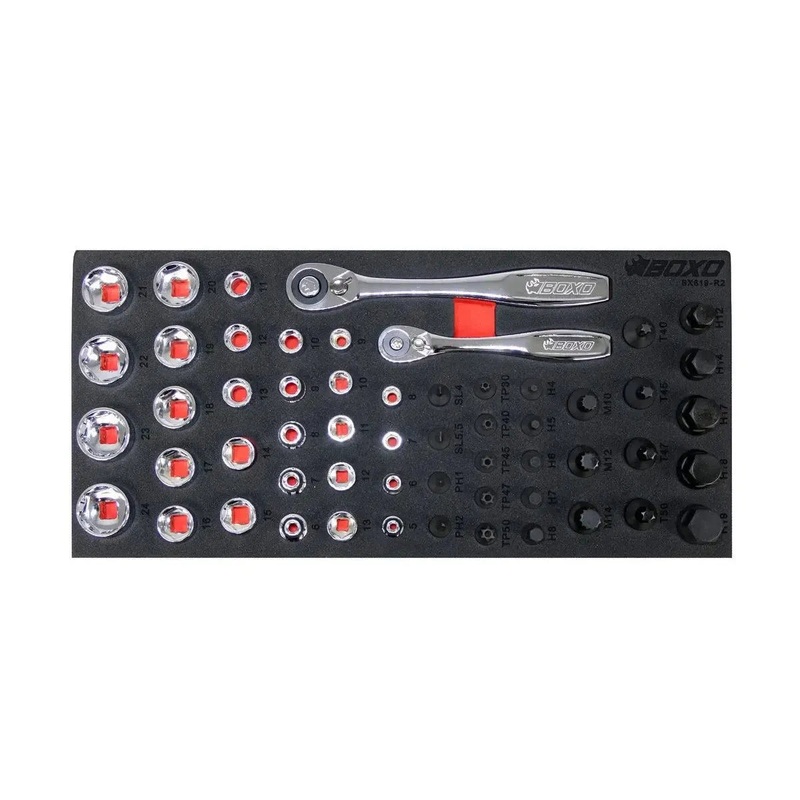 56-Piece 1/4" and 3/8" Drive Low Profile Socket & Bit Set | 1/3rd EVA Foam