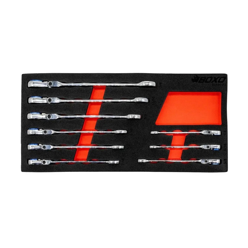 9-Piece Flex Head 100T SAE Ratcheting Combination Wrench Set with Magnetic Stop Ring and Grip Open End | 1/3rd EVA Foam