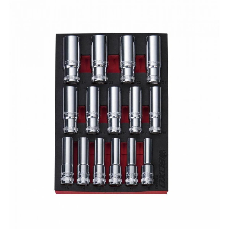 15-Piece 1/2" Dr Metric Deep 12-Point Chrome Socket Set | 2/9th EVA Foam