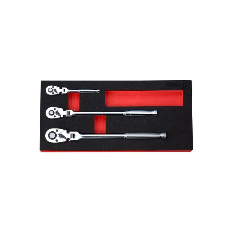 3-Piece 72T 1/4", 3/8" & 1/2" Drive Flex Head Ratchet Set | 1/3rd EVA Foam