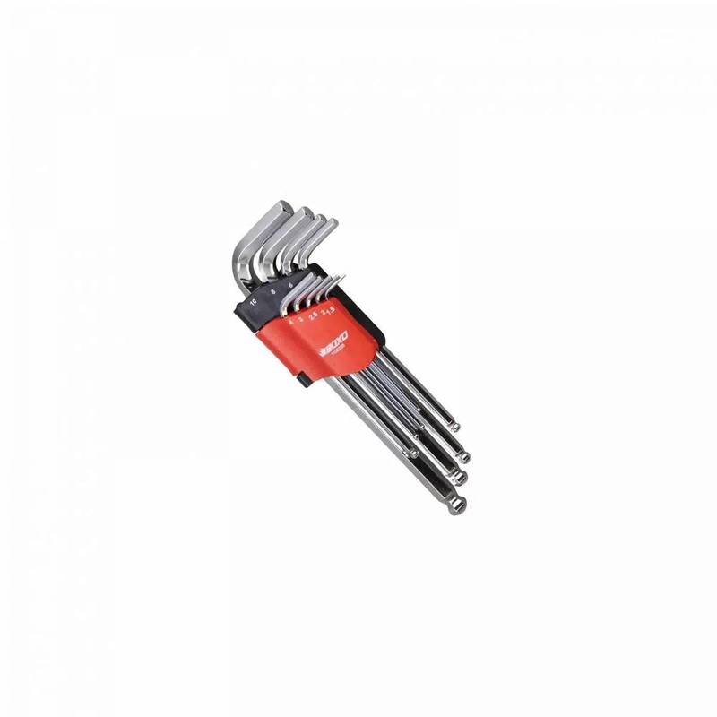 9 Piece Extra Long Arm Metric Ball Point Hex Key Set, Mirror Finish, Folding Plastic Holder