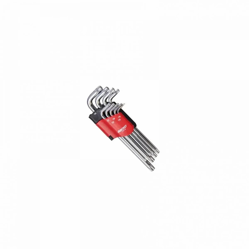 9 Piece Long Arm Torx Key Set, Mirror Finish, Folding Plastic Holder