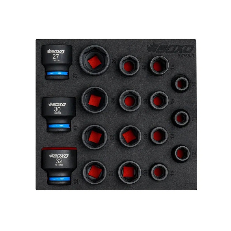 18-Piece 1/2" Drive Metric 6-Point Shallow Impact Socket Set | 1/6th EVA Foam