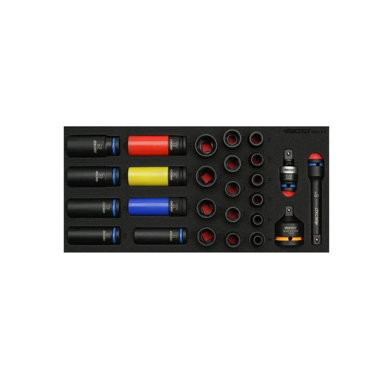 26-Piece 1/2" Drive Impact 6-Point Metric Socket Set with Wheel Sockets | 1/3rd EVA Foam