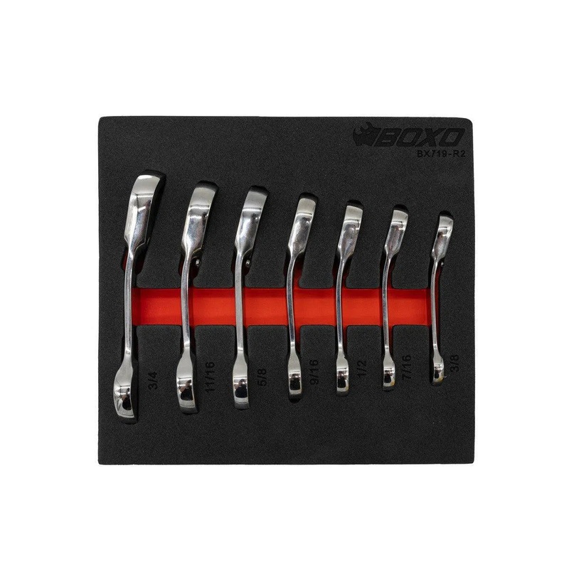 7-Piece Stubby SAE Reversible Ratcheting Combo Wrench Set | 1/9th EVA Foam