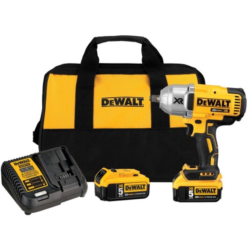 DEWALT 20V MAX* XR High Torque 1/2" Impact Wrench w/ Hog Ring Anvil Kit (5.0Ah)