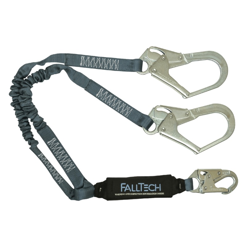 FALLTECH 4-1/2' - 6' VIEWPACK Elastic Energy Absorbing Lanyard, Double-Leg w/ Steel Connectors