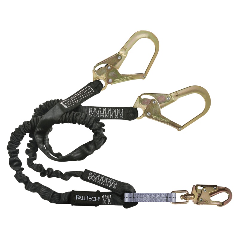 FALLTECH 6' HEAVYWEIGHT Energy Absorbing Lanyard, Double-Leg w/ Steel Connectors