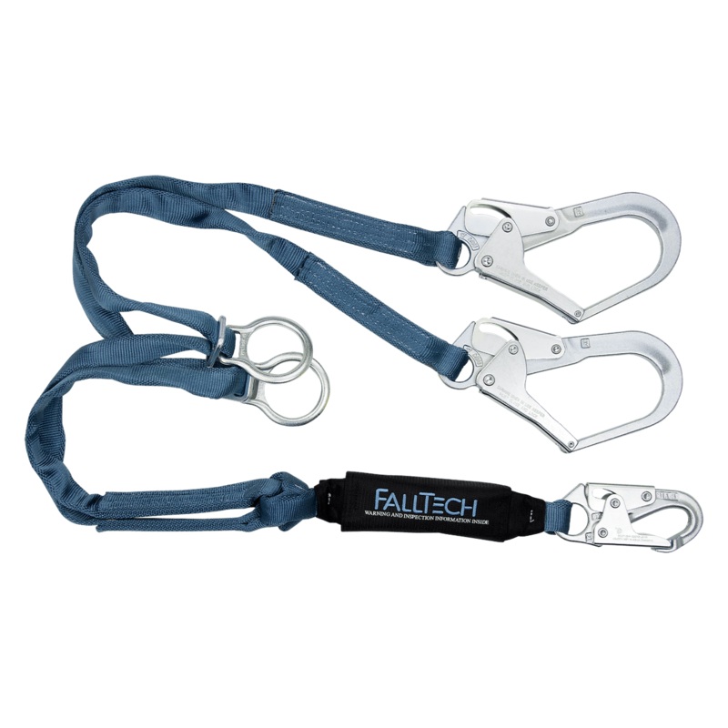 FALLTECH 6' VIEWPACK Tie-Back Energy Absorbing Lanyard, Double-Leg w/ Steel Connectors