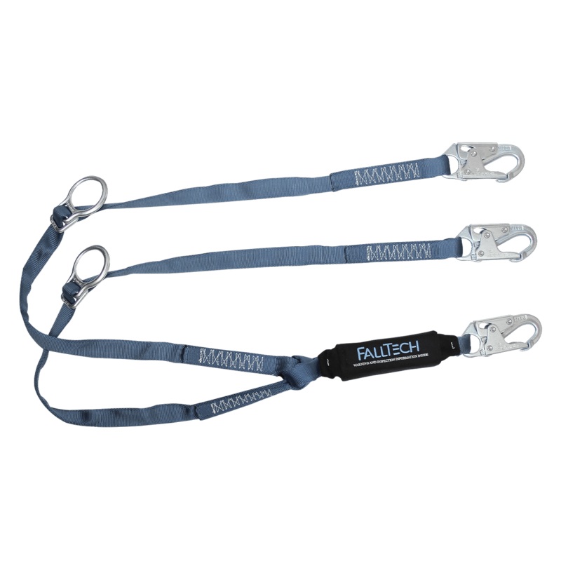 FALLTECH 6' VIEWPACK Tie-Back Energy Absorbing Lanyard, Double-Leg w/ Steel Snap Hooks