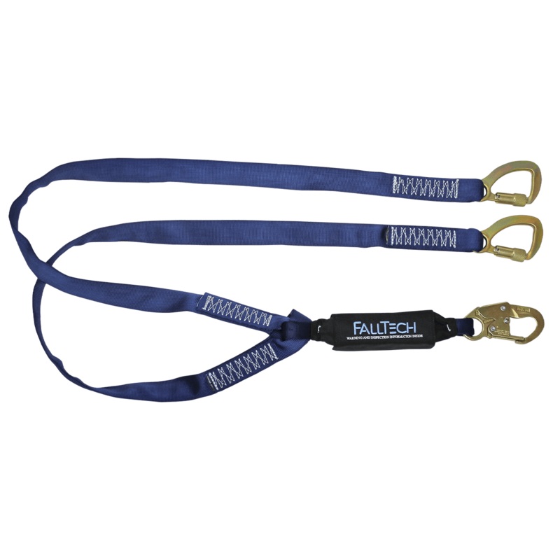 FALLTECH 6' WRAPTECH Energy Absorbing Lanyard, Double-Leg w/ Steel 5K Tie-Back Carabiners