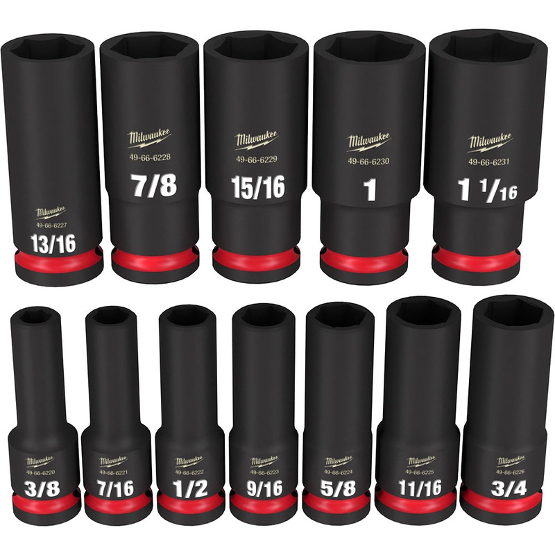 MILWAUKEE 12PC SHOCKWAVE Impact Duty 1/2" Drive SAE Deep 6 Point Socket Set