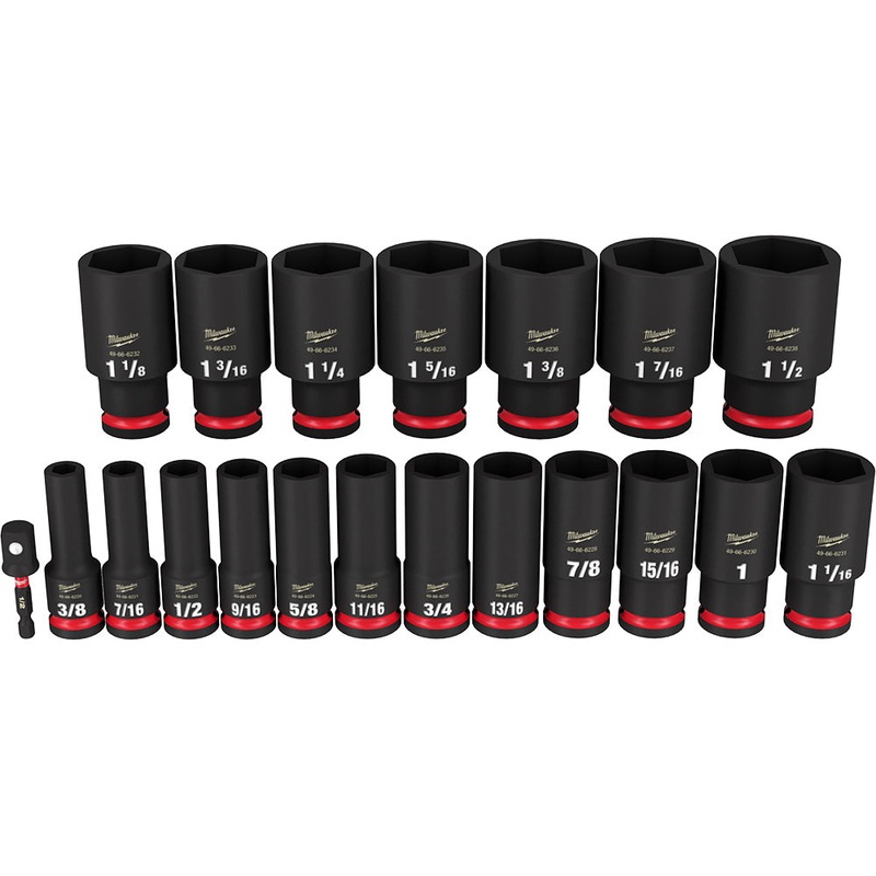 MILWAUKEE 19PC SHOCKWAVE Impact Duty 1/2" Drive SAE Deep 6 Point Socket Set
