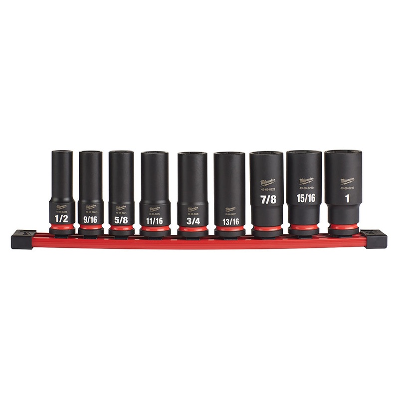 MILWAUKEE 9PC SHOCKWAVE Impact Duty 1/2" Drive SAE Deep 6 Point Socket Set