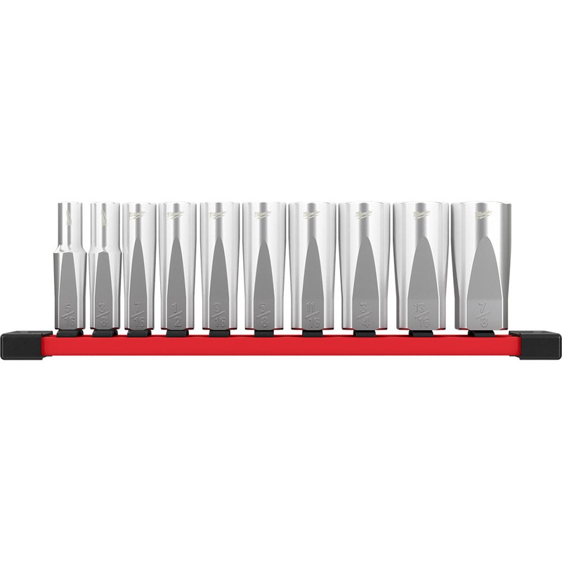 MILWAUKEE 10 PC. 3/8" Deep Well Sockets w/ FOUR FLAT Sides - SAE