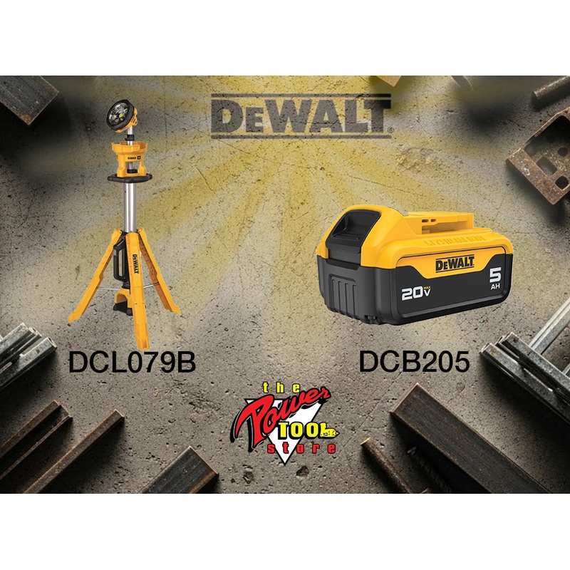 DEWALT 20V MAX* Tripod Light (Tool Only) DCL045B and DEWALT 20V MAX* 5Ah Battery DCB205