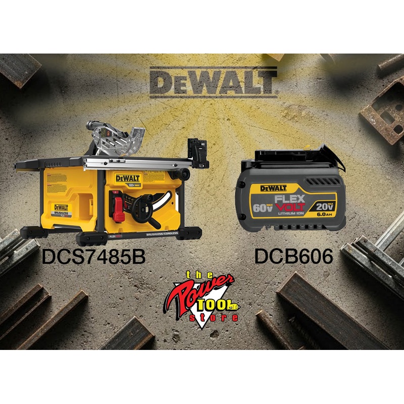 DEWALT FLEXVOLT 60V MAX* Table Saw (Tool Only) DCS7485B and DEWALT 20V MAX* / 60V MAX* FLEXVOLT 6.0Ah Battery DCB606