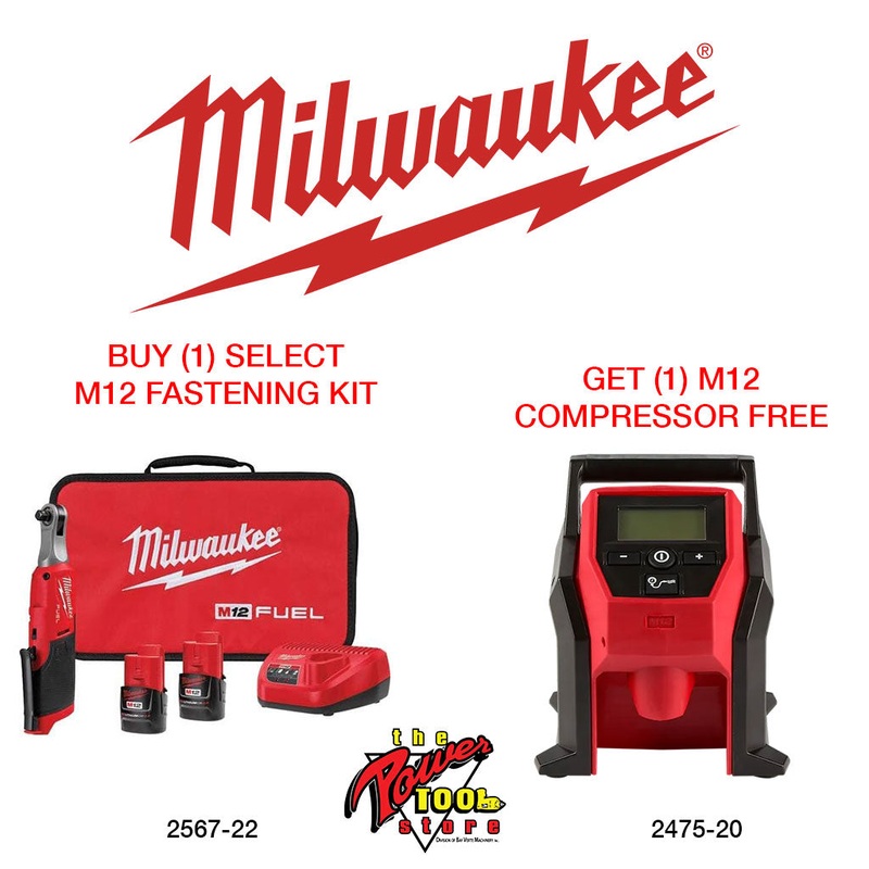Milwaukee M12 FUEL 3/8" High Speed Cordless Ratchet Kit + M12 Compact Inflator 2567-22-2475-20