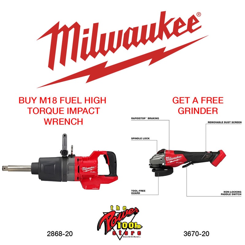 MILWAUKEE M18 FUEL 1" D-Handle Ext. Anvil High Torque Impact Wrench w/ ONE-KEY (Tool Only) + M18 FUEL 4-1/2"-6" Braking Grinder, Paddle Switch 2869-20-3670-20