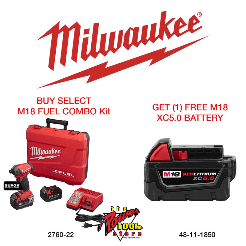 Milwaukee M18 FUEL SURGE 1/4" Hex Hydraulic Driver Kit 2760-22 + M18 REDLITHIUM XC5.0 Extended Capacity Battery Pack 2760-22-48-11-1850