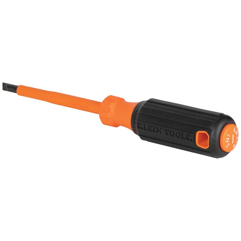 KLEIN TOOLS Insulated Screwdriver, 1/4-Inch Cabinet Tip, 4-Inch Round Shank