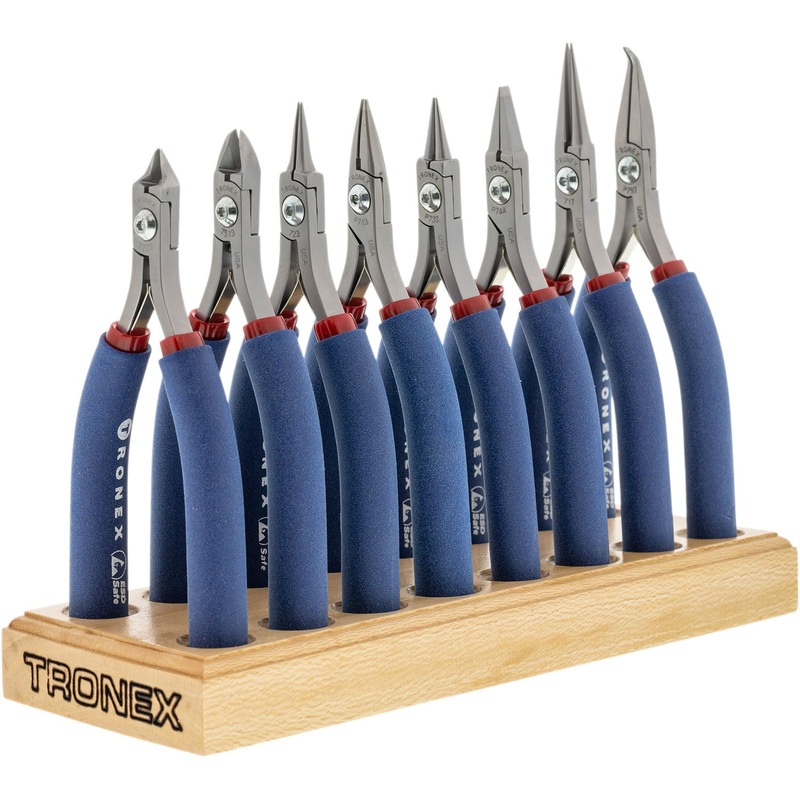 Pliers Set - Tronex 8 Pieces Fine Wire Work Set With Wood Stand (Long Ergonomic Handles)