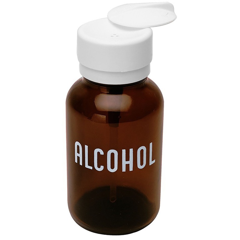 Menda - Lasting-Touch, Amber Round Glass 8oz Imprinted 'Alcohol'