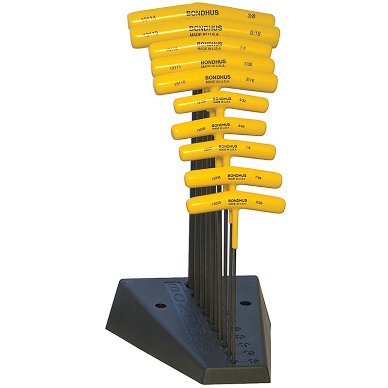 T-handle Set -Ball Tip Hex & Hex, w/Stand, 3/32-3/8, 10 Pc