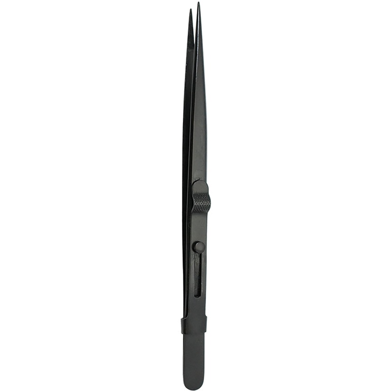 Jeweler's Basics - Diamond Tweezer, Slide Lock, Fine Points Black (Economy) 6.25