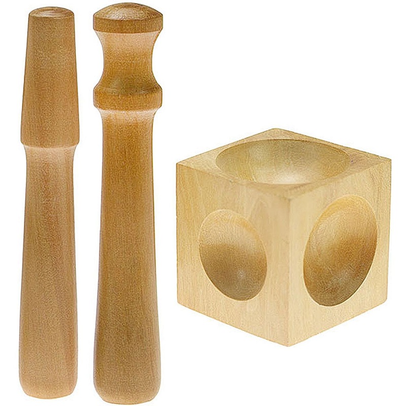 Jeweler's Basics - Doming/Dapping Block Wood, 225 x 225 with 2 Punches