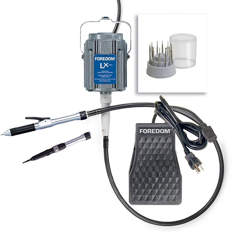 Stone Setting Kit LX Motor, TXR Plastic Foot Pedal Speed Control, H.18 Quick Change Style Handpiece, H.15 Hammer Handpiece and More