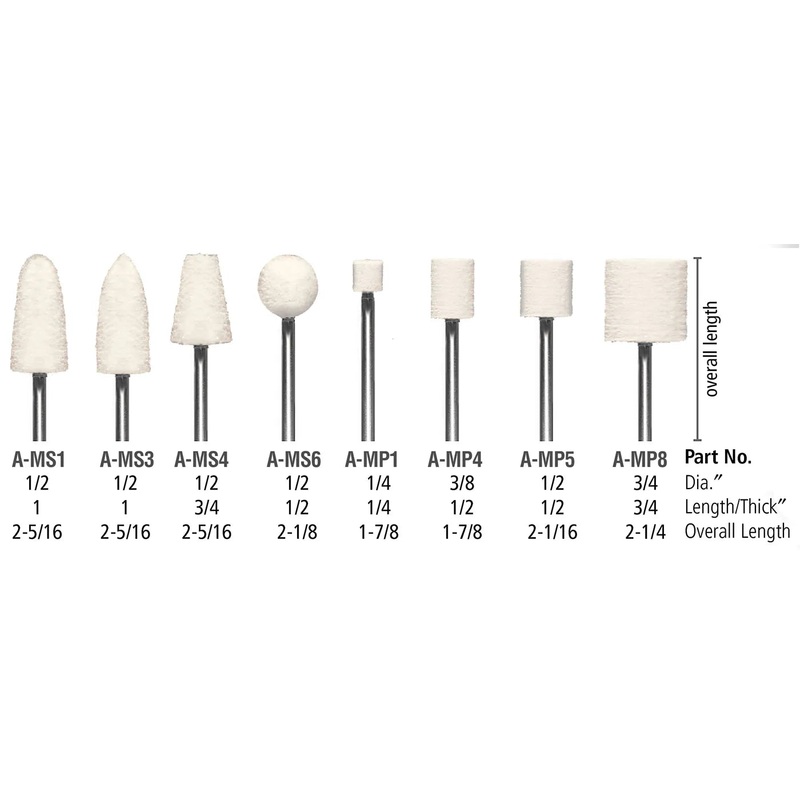Mounted Felt Bob, Medium & Hard 1/8 Shank