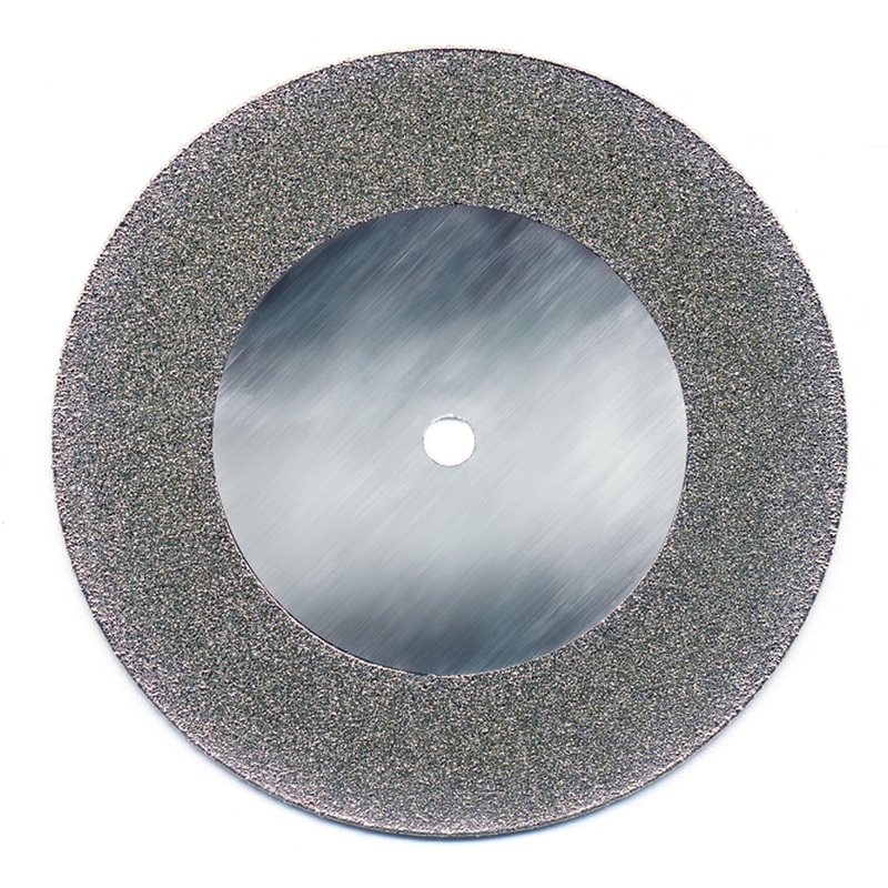 Plated Diamond Disc, 2 diameter x 1/32 thick w/1/8 arbor hole 120 grit, plated on both sides 3/8 deep & on edge