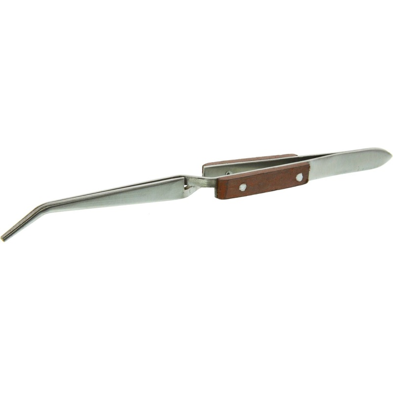Tweezers - Curved, Fiber Grip, Cross Lock, 6.5
