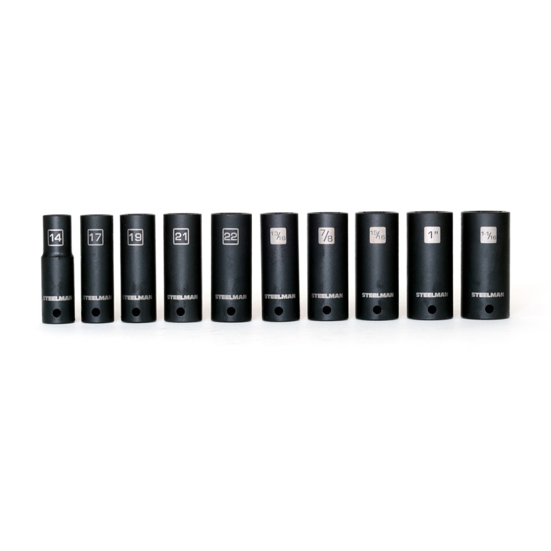 10-Piece 1/2-Inch Drive Deep Impact Grade Thin Wall Socket Set with Wall Mount Storage