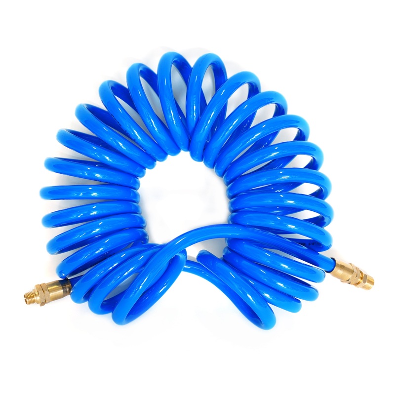 25-Foot Coiled 3/8-Inch ID Air Hose with Adapter and Reusable 1/4-Inch NPT Brass Fittings