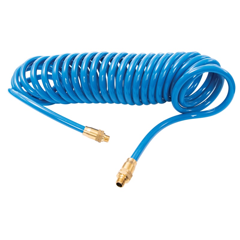 25-Foot Coiled 3/8-Inch ID Air Hose with Reusable 1/4-Inch NPT Brass Fittings