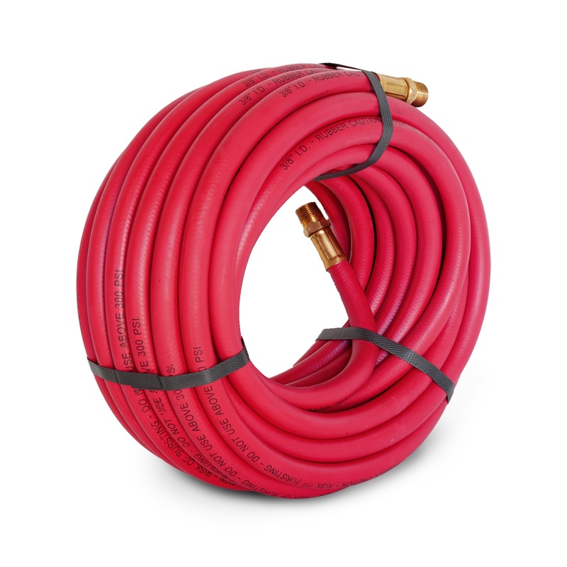 50-Foot Long 3/8-Inch ID Rubber Air Hose with Brass 3/8-Inch Male NPT Fittings