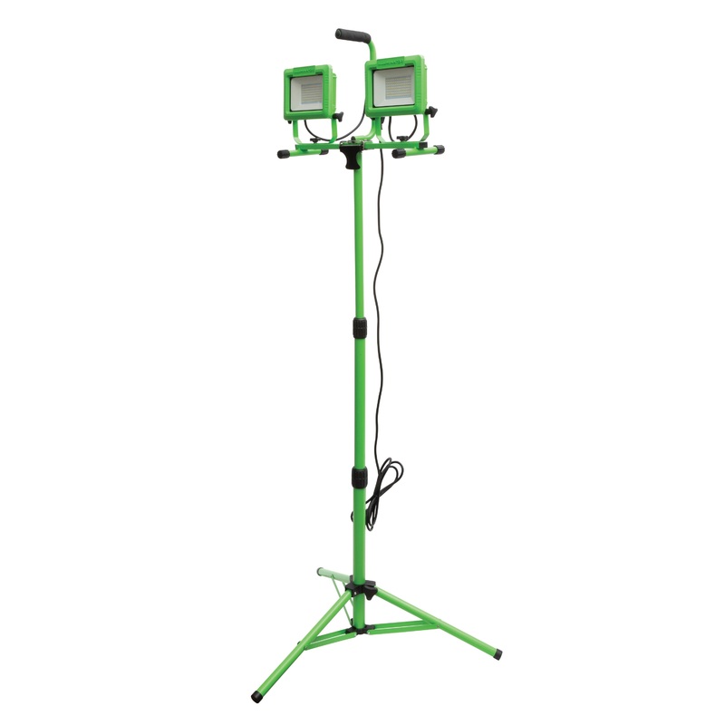 13,000-Lumen Dual Head LED Portable Flood Light with Detachable Metal Tripod, Splashproof Outdoor Enclosure, 8-Foot Power Cord