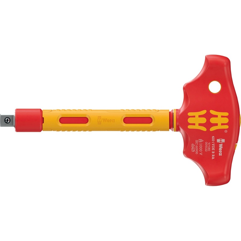 Wera 410 i VDE B RA VDE-insulated T-handle adapter screwdriver with ratchet functionality for 3/8" sockets