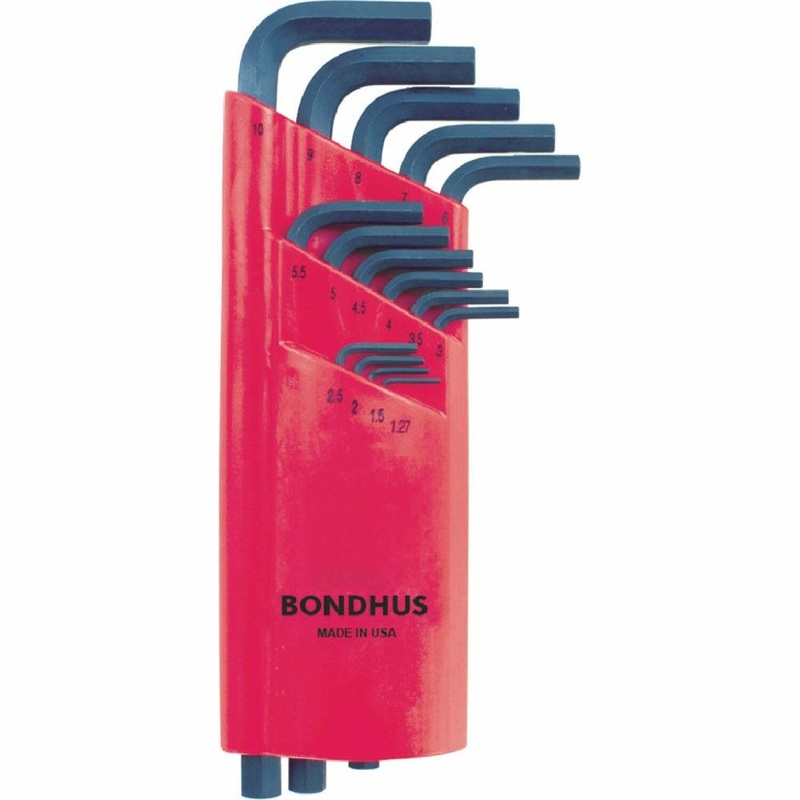 Bondhus 12195 Set of 15 Hex L-wrenches, Long Length, Sizes 1.27-10mm