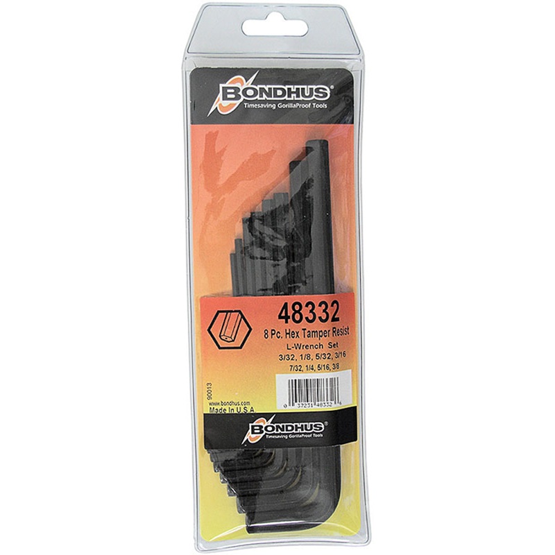 Bondhus 48332 Set 8 Hex Tamper Resistant L-Wrenches (3/32 - 3/8)
