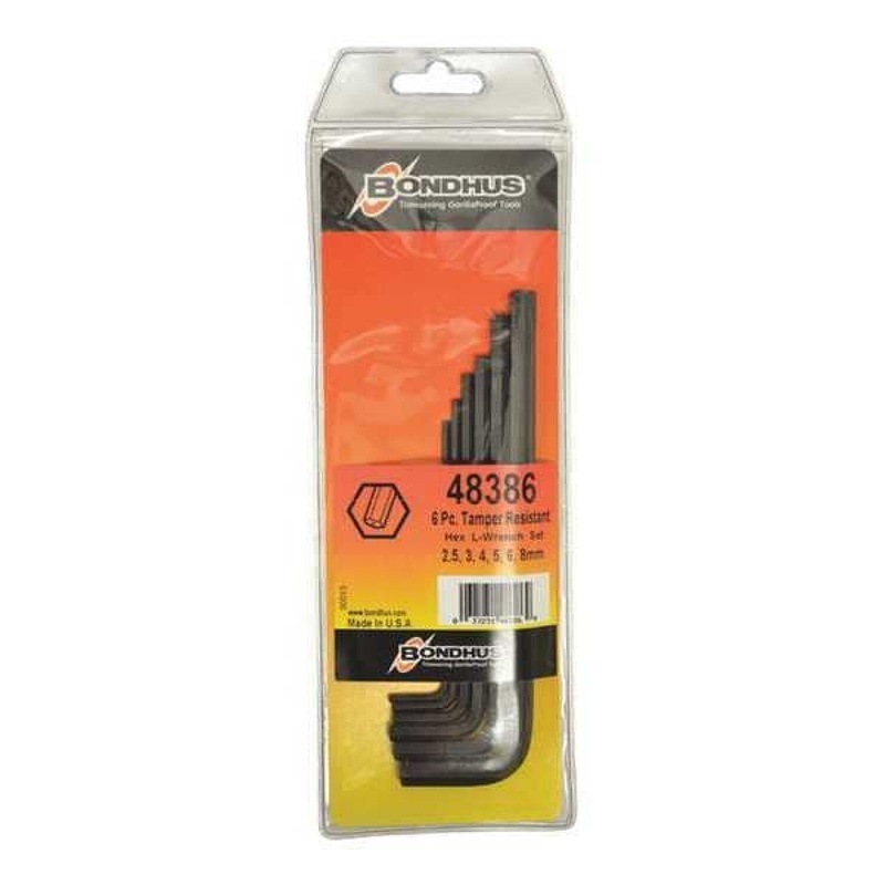 Bondhus 48386 Set 6 Hex Tamper Resistant L-Wrenches 2.5 - 8mm