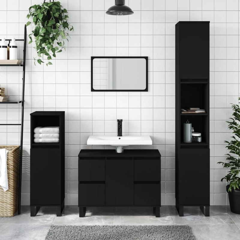 Armoire de salle de bain noir 30x30x100 cm bois d'ingnierie